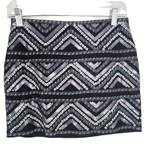 Express Black Sequin Embellished Mini Bodycon Skirt